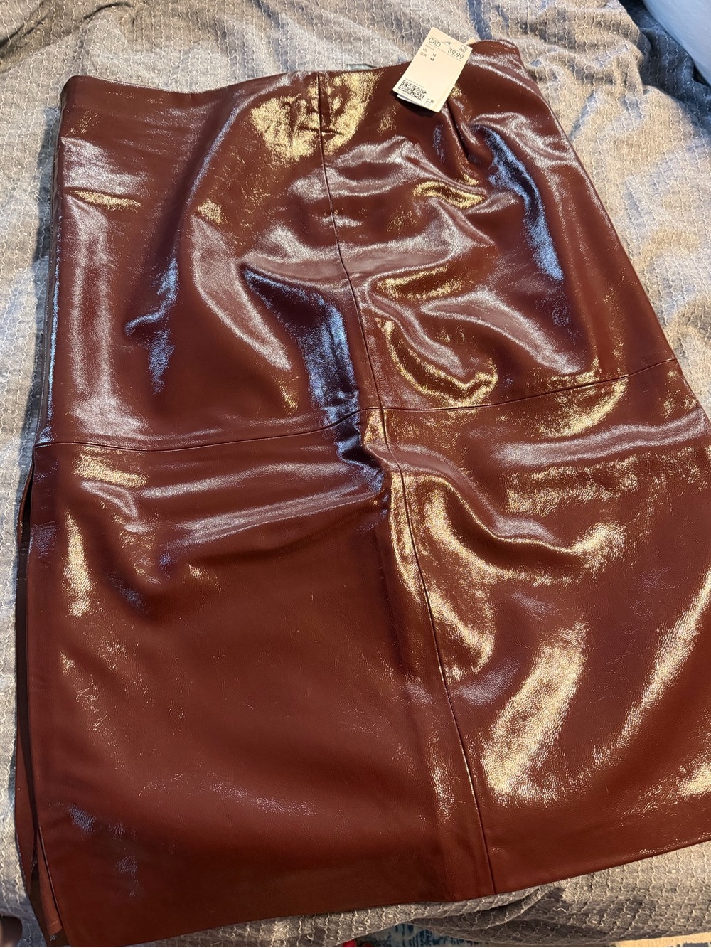 H&M Burgundy Shiny Faux Leather Pencil Skirt